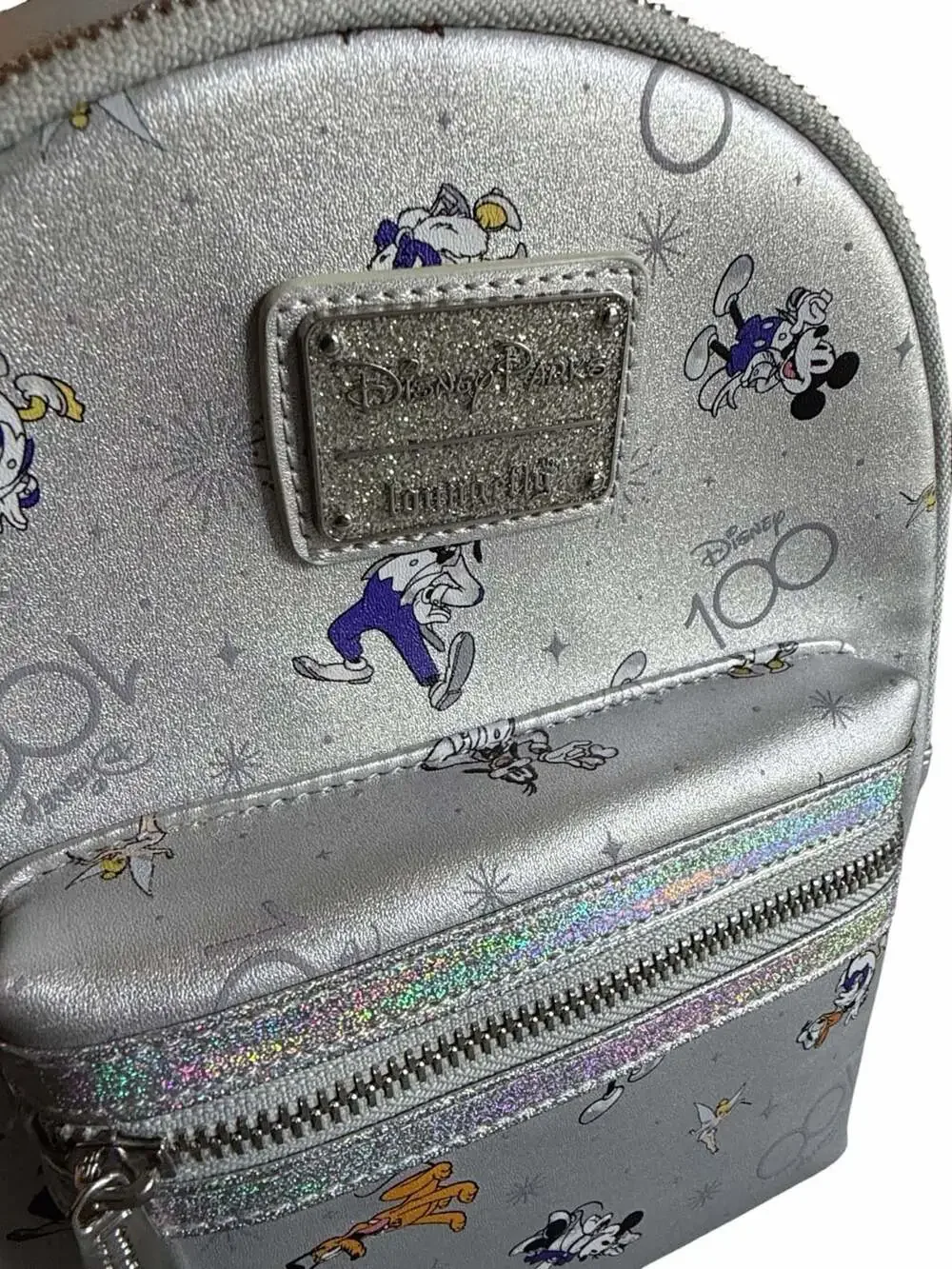 NWT Disney Parks Loungefly 100 commemorative Mini Backpack Silver